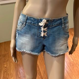 Harmony + Havoc Distressed Jean Shorts Lace-up Front Size 13